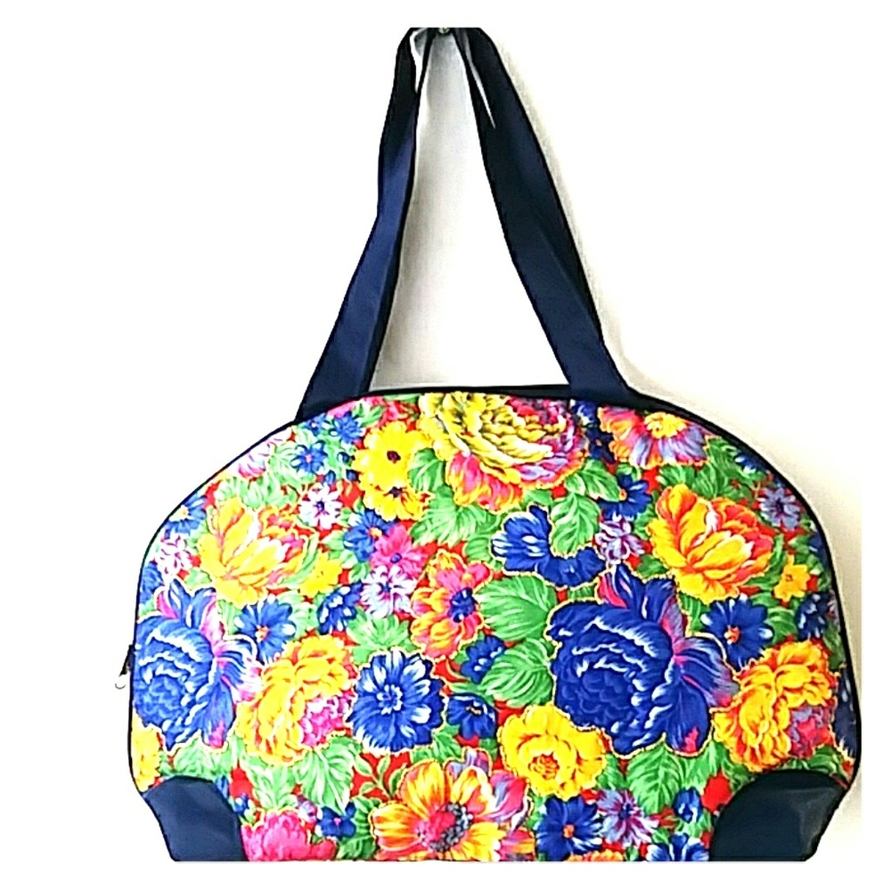 💕 BRIGHT & Colorful Vintage Jordache Style Floral BOWLER Style Purse